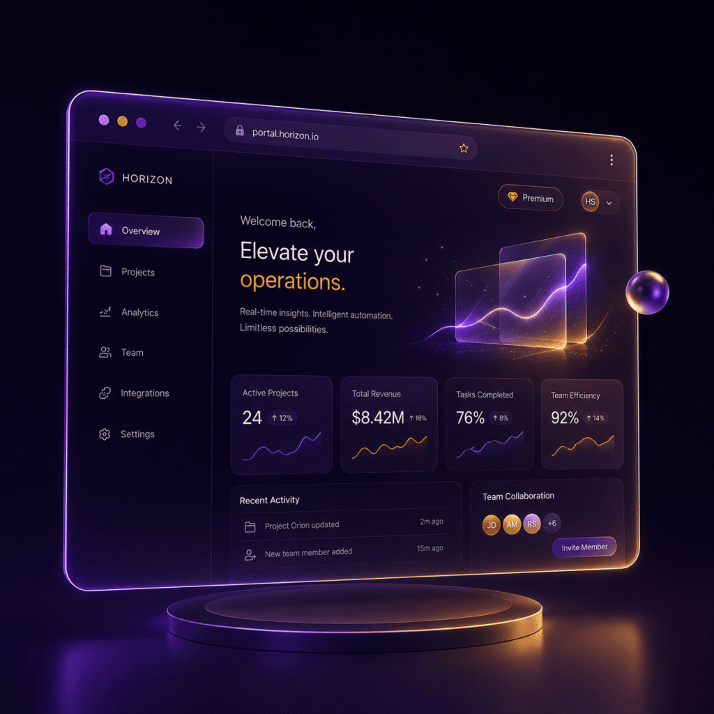 Modern 3D web and digital solutions illustration representing corporate websites, landing pages, web applications, CMS platforms, e-commerce, and no-code development.